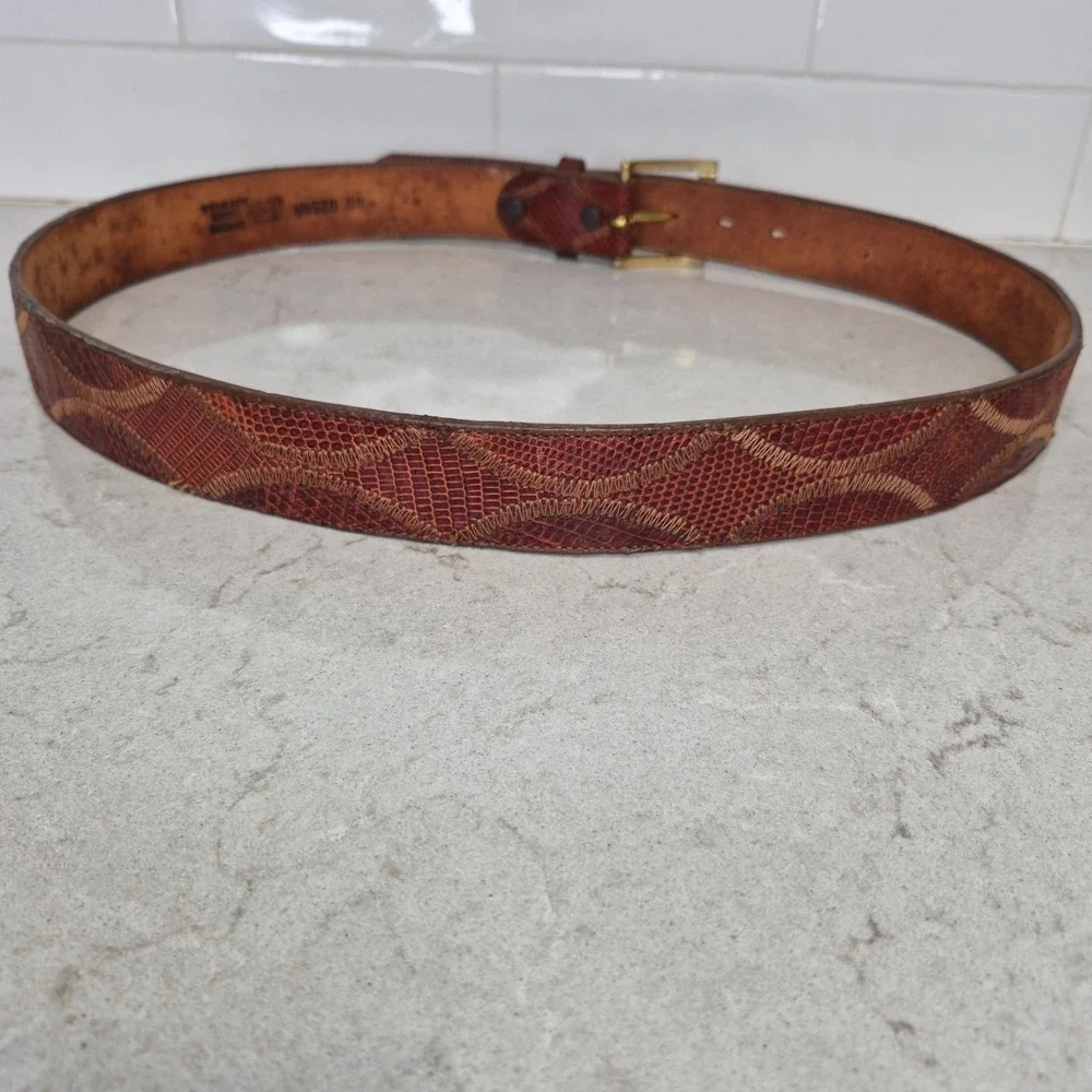 Vintage Justin Belt Genuine Lizard Exotic Skin 40 Brown Mens